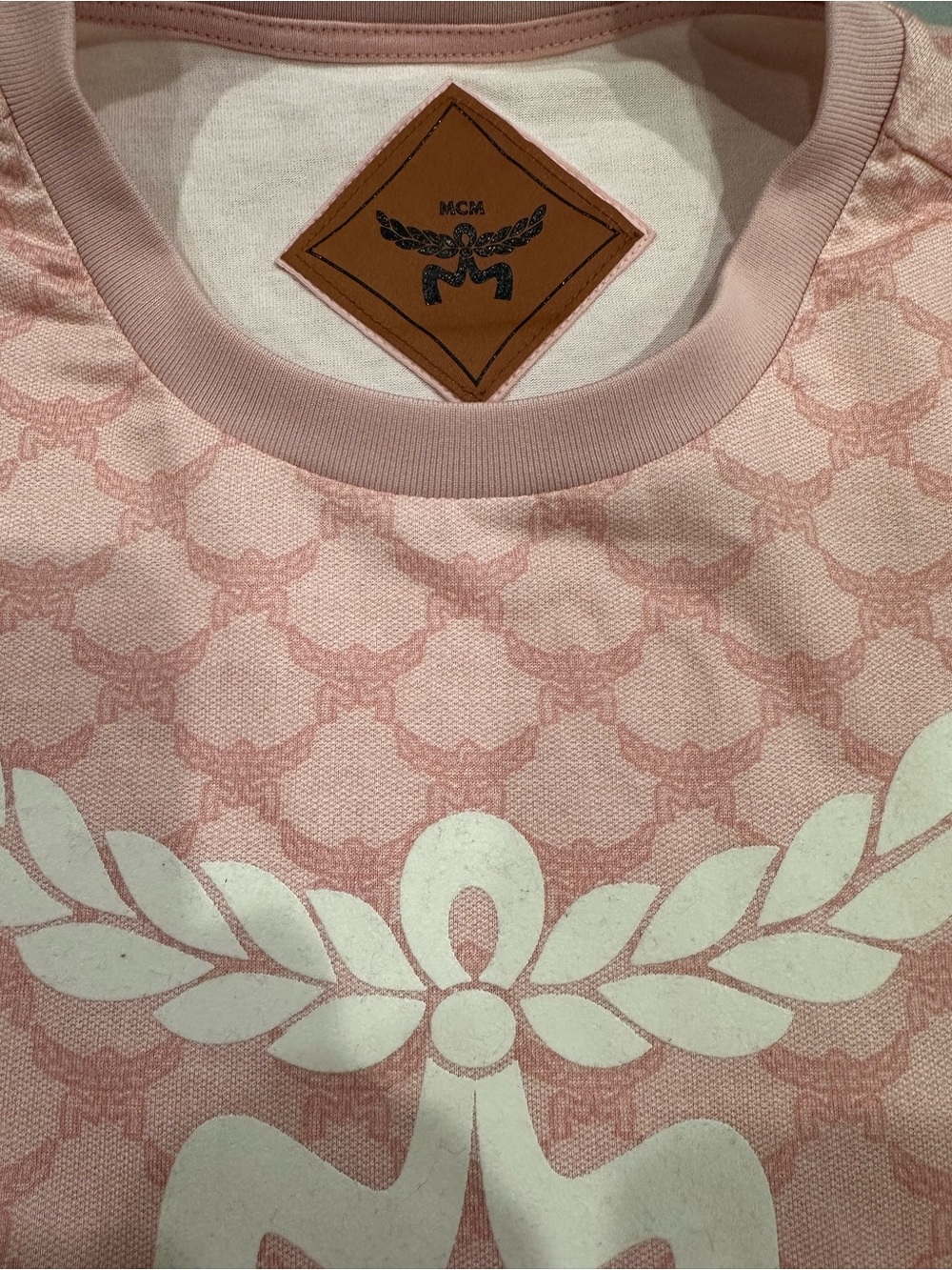 MCM Pink Logo Monogram Short Sleeve Tee - Picture 5 of 6